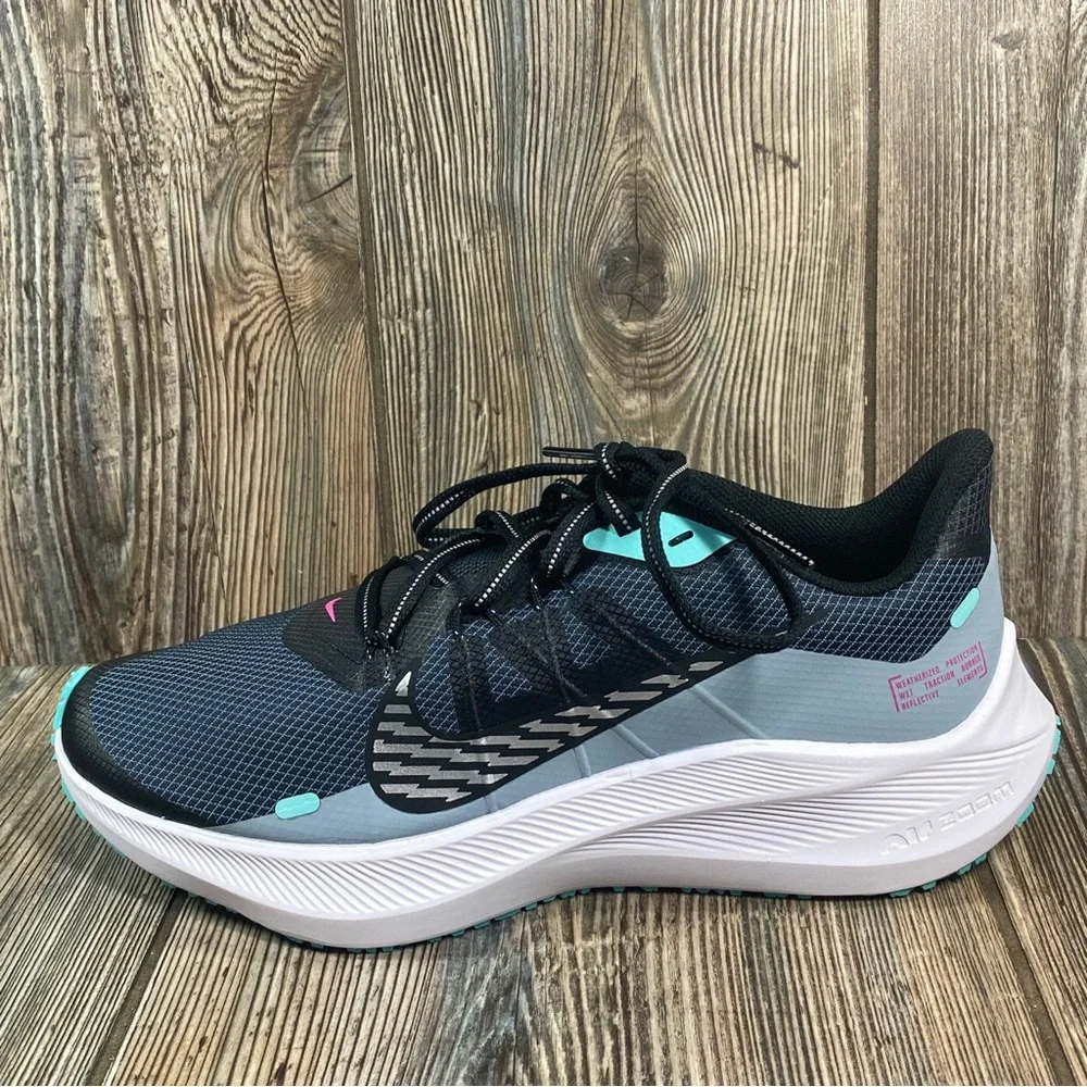 Nike Winflo 7 Run Shield Women's Size 9.5 Black, Gray, Green Running Shoes - Picture 11 of 16